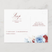 Dusty Blue and Burgundy Red Wedding RSVP Postcard Briefkaart (Achterkant)
