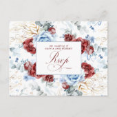 Dusty Blue and Burgundy Red Wedding RSVP Postcard Briefkaart (Voorkant)