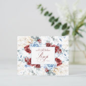 Dusty Blue and Burgundy Red Wedding RSVP Postcard Briefkaart (Staand voorkant)