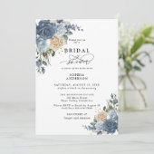 Dusty Blue and Champagne Floral Bridal Shower Kaart (Staand voorkant)