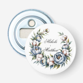 Dusty Blue and Cotton Wedding Favor Button Flesopener