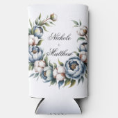Dusty Blue and Cotton Wedding Favor Seltzer Blikjeskoeler (Voorkant)