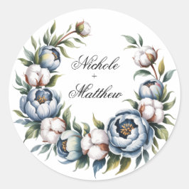 Dusty Blue and Cotton Wedding Ronde Sticker