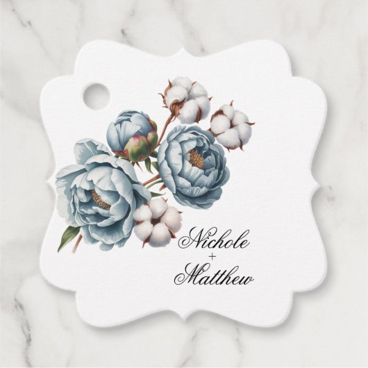 Dusty Blue and Cotton Wedding Thank You Bedankjes Labels (Voorkant)