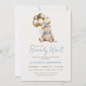 Dusty Blue and Gold Bearly Wait Bear Baby Shower Kaart (Voorkant)