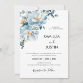 Dusty Blue and Gold Elegant Floral Rustic Wedding  Kaart (Voorkant)