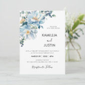 Dusty Blue and Gold Elegant Floral Rustic Wedding  Kaart (Staand voorkant)