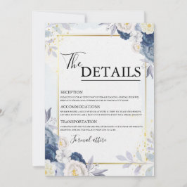 Dusty Blue and Gold Floral Wedding Details Kaart