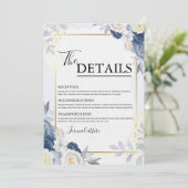 Dusty Blue and Gold Floral Wedding Details Kaart (Staand voorkant)