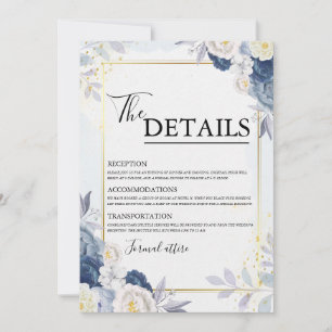 Dusty Blue and Gold Floral Wedding Details Kaart