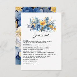 Dusty Blue and Gold Floral Wedding Guest Details Informatiekaartje