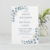 Dusty Blue and Gold Floral wedding Kaart (Staand voorkant)