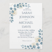 Dusty Blue and Gold Floral wedding Kaart (Voorkant)
