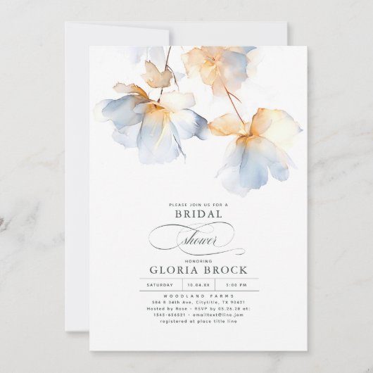 Dusty Blue and Gold Flowers Modern Vrijgezellenfee Kaart (Voorkant)