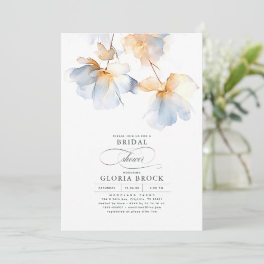 Dusty Blue and Gold Flowers Modern Vrijgezellenfee Kaart (Staand voorkant)