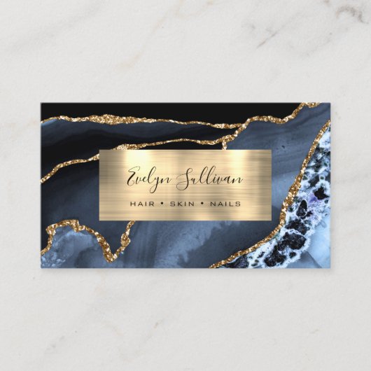 Dusty Blue and Gold Foil Agaat Visitekaartje (Voorkant)
