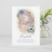 Dusty Blue and Gold Foto Geboorte aankondiging Bab (Staand voorkant)