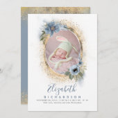 Dusty Blue and Gold Foto Geboorte aankondiging Bab (Voorkant / Achterkant)