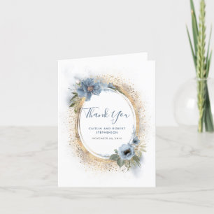 Dusty Blue and Gold Glitter Floral Bedankt