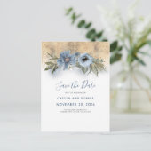 Dusty Blue and Gold Glitter Floral Save the Date Aankondigingskaart (Staand voorkant)