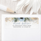 Dusty Blue and Gold Glitter Floral Trendy Etiket (Insitu)