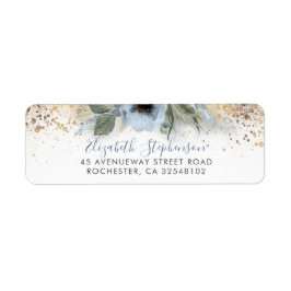 Dusty Blue and Gold Glitter Floral Trendy Etiket