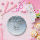 Dusty Blue and Gold Moderne Waterverf Papieren Bordje (Feest)