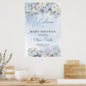 Dusty Blue and Ivory Flowers Baby shower welkom Poster (Keuken)
