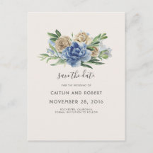 Dusty Blue and Ivory Rustic Floral Save the Date