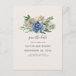 Dusty Blue and Ivory Rustic Floral Save the Date Aankondigingskaart