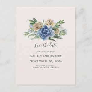 Dusty Blue and Ivory Rustic Floral Save the Date Aankondigingskaart