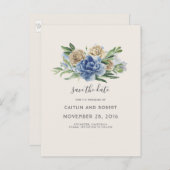 Dusty Blue and Ivory Rustic Floral Save the Date Aankondigingskaart (Voorkant / Achterkant)