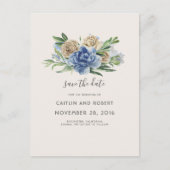 Dusty Blue and Ivory Rustic Floral Save the Date Aankondigingskaart (Voorkant)