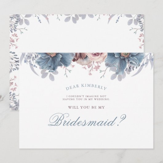 Dusty Blue and Mauve - Word jij mijn bruidsmeisje Kaart (Voorkant / Achterkant)