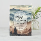 Dusty Blue and Mocha Brown Mountains Baby Shower Kaart (Staand voorkant)