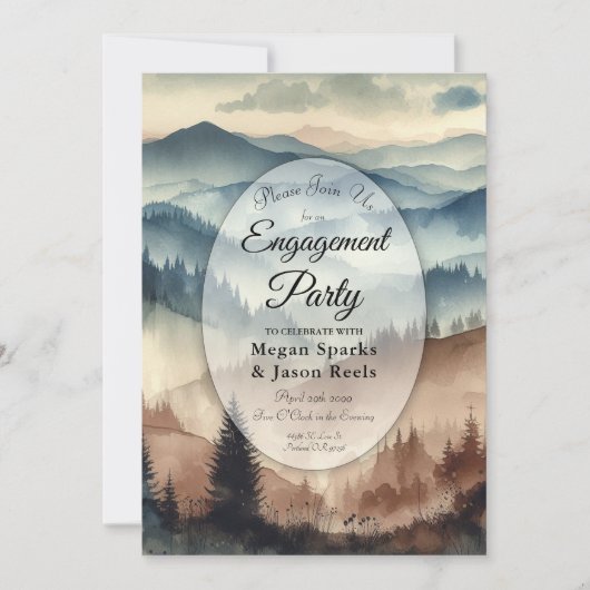 Dusty Blue and Mocha Brown Mountains Engagement Kaart (Voorkant)