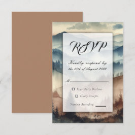 Dusty Blue and Mocha Brown Mountains RSVP Kaartje