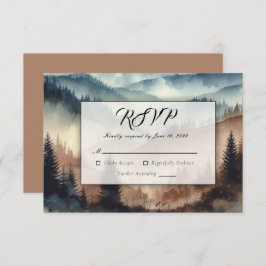 Dusty Blue and Mocha Brown Mountains RSVP Kaartje