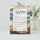 Dusty Blue and Mocha Brown Mountains RSVP Kaartje (Staand voorkant)