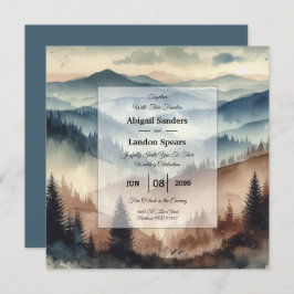 Dusty Blue and Mocha Brown Mountains Wedding Kaart