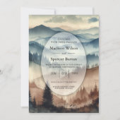 Dusty Blue and Mocha Brown Mountains Wedding Kaart (Voorkant)