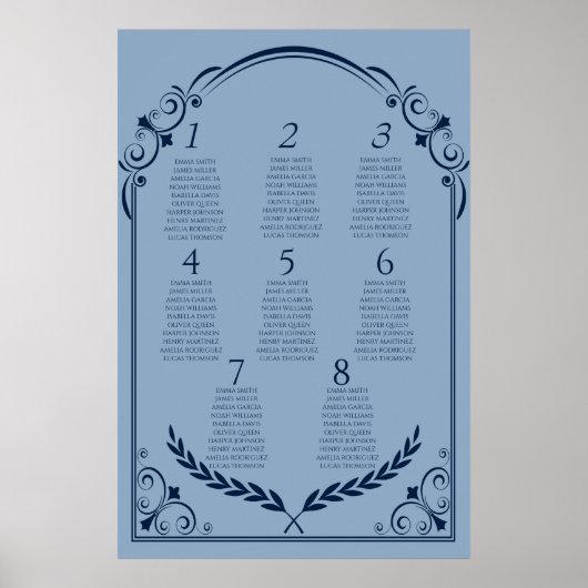 Dusty Blue and Navy Seating Chart Poster 2 of 3 (Voorkant)