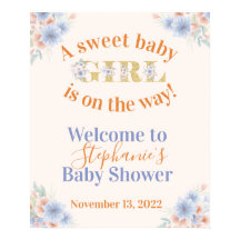 Dusty Blue and Peach Bloemen Meisjes Baby shower