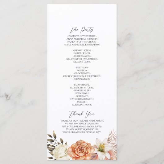 Dusty Blue and Peach Floral Wedding Program Programmakaart (Achterkant)