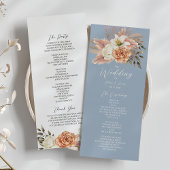 Dusty Blue and Peach Floral Wedding Program Programmakaart