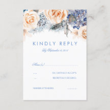 Dusty Blue and Peach Floral Wedding RSVP Kaart