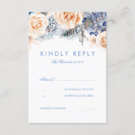Dusty Blue and Peach Floral Wedding RSVP Kaart