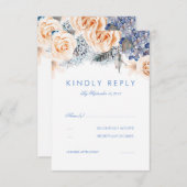 Dusty Blue and Peach Floral Wedding RSVP Kaart (Voorkant / Achterkant)
