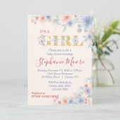 Dusty Blue and Peach (Ver.2) Floral Baby shower Kaart (Staand voorkant)