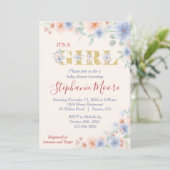 Dusty Blue and Peach (Ver.2) Floral Baby shower Kaart (Staand voorkant)